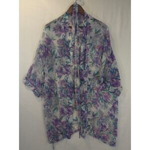 Vintage Fredericks of Hollywood Chiffon Purple Iris Floral Robe M
